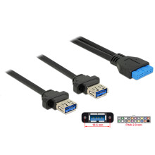 Delock USB 3.0-s csatlakozóhüvellyel ellátott kábel, 2,00 mm, 19 tus  2 x USB 3.0 A típusú csatlako 85244