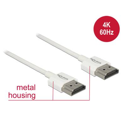 Delock HDMI-k&aacute;bel Ethernettel - HDMI-A-csatlakoz&oacute;dug&oacute;  HDMI-A-csatlakoz&oacute;dug&oacute;, 3D, 4K, 2 m, v&eacute;kony 85137