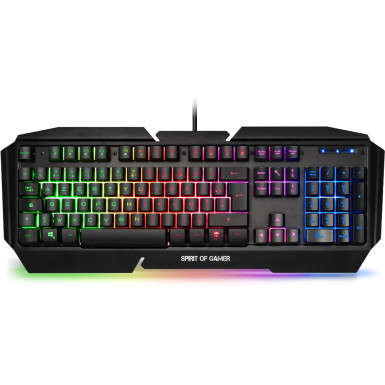 Spirit of Gamer Billentyűzet - PRO-K5 (105 gomb, Fém felső rész, RGB LED, USB, 19 anti-ghost, fekete