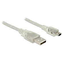 Delock USB 2.0-s kábel A-típusú csatlakozódugóval  USB 2.0 Mini-B csatlakozódugóval, 5 m, áttetszo 83909