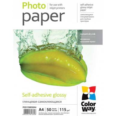 COLORWAY Fotópapír, fényes öntapadó (glossy self-adhesive), 115 - 80g/m2, A4, 50 lap PGS1158050A4 COLORWAY Fotópapír, fényes öntapadó (glossy self-adhesive), 115 - 80g/m2, A4, 50 lap PGS1158050A4