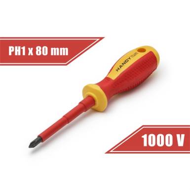 Handy csavarhúzó (10567), PH1, 80mm, 1000V-ig szigetelt, mágneses fej Handy csavarhúzó (10567), PH1, 80mm, 1000V-ig szigetelt, mágneses fej