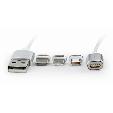 Gembird Magnetic USB charging combo cable, silver, 1m CC-USB2-AMLM31-1M