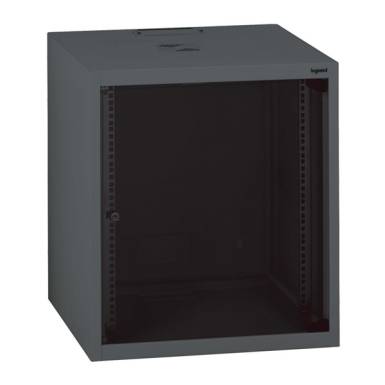 Legrand fali rackszekrény 19" 9U, 494x600x600, antracit, egyrekeszes, üvegajtós, készre szerelet, ma Legrand fali rackszekrény 19" 9U, 494x600x600, antracit, egyrekeszes, üvegajtós, készre szerelet, ma