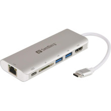 Sandberg USB-C dokkoló állomás HDMI+LAN+SD+USB, 61W 136-18