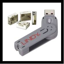 LINDY USB biztons&aacute;gi dug&oacute; + kulcs, feh&eacute;r (kulcs + 4db dug&oacute;)