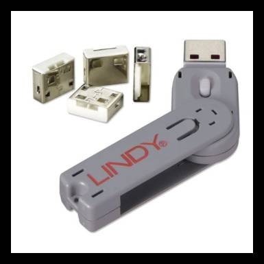 LINDY USB biztons&aacute;gi dug&oacute; + kulcs, feh&eacute;r (kulcs + 4db dug&oacute;)
