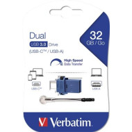 VERBATIM Pendrive, 32GB, USB 3.0+USB-C adapter, VERBATIM, "DUAL"
