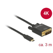 Delock Kábel USB Type-C csatlakozó  DVI 24+1 csatlakozó (DP váltakozó mód) 4K 30 Hz, 3m, fekete 85322