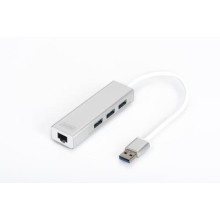 HUB 3-port USB 3.0 SuperSpeed with Gigabit LAN adapter, aluminium DA-70250-1