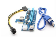 Qoltec Riser PCi-E 1x - 16x / USB 3.0 / SATA/ PCI-E / 6pin 55501