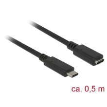 Delock Bővítőkábel  USB Type-C dugó  hüvely, 0,5 m, fekete 85532