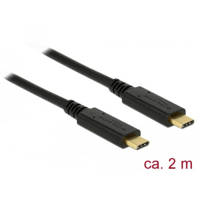DELOCK kábel USB 3.0 Type-C male/male összekötő, 2m, 3A E-Marker 83668