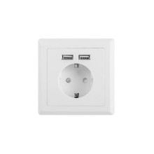 Lanberg AC Wall Socket schuko with 2 Port USB Charger, White AC-WS01-USB2-F