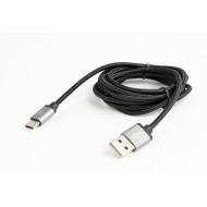 Gembird USB 2.0 cable to type-C, cotton braided, metal connectors, 1.8m, black CCB-mUSB2B-AMCM-6
