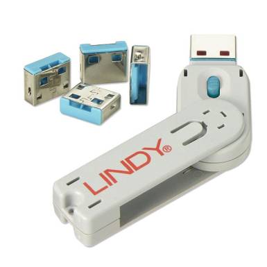 LINDY Dugó biztonsági USB + kulcs, kék (kulcs + 4db dugó) 40452 LINDY Dugó biztonsági USB + kulcs, kék (kulcs + 4db dugó) 40452