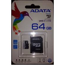 ADATA 64GB Premier Pro MICROSDXC, R/W up to 100/80 MB/s, Adapterrel AUSDX64GUI3V30SA2-RA