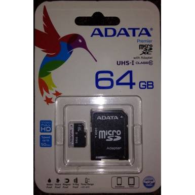 ADATA 64GB Premier Pro MICROSDXC, R/W up to 100/80 MB/s, Adapterrel AUSDX64GUI3V30SA2-RA ADATA 64GB Premier Pro MICROSDXC, R/W up to 100/80 MB/s, Adapterrel AUSDX64GUI3V30SA2-RA