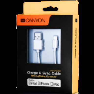 CANYON CANYON CNS-MFICAB01W Ultra-compact MFI Cable, certified by Apple, 1M length, 2.8mm , White color CNS-MFICAB01W