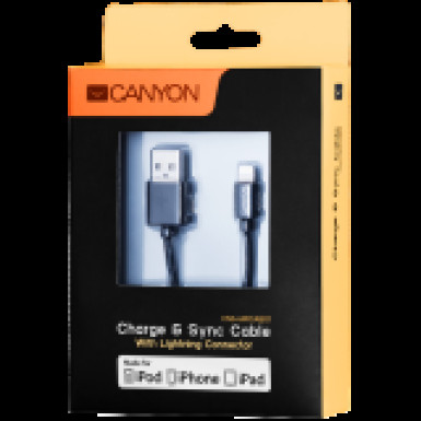 CANYON CANYON CNS-MFICAB01B Ultra-compact MFI Cable, certified by Apple, 1M length , 2.8mm , black color CNS-MFICAB01B