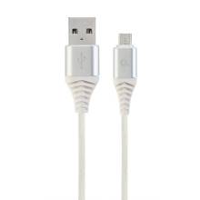 Gembird Premium cotton braided Micro-USB charging and data cable,2m,silver/white CC-USB2B-AMmBM-2M-BW2