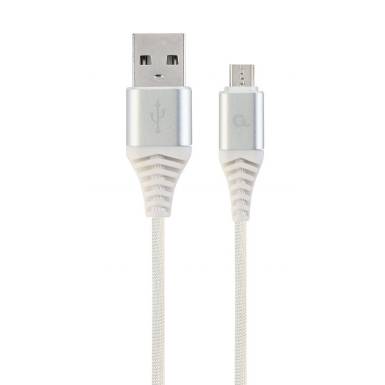 Gembird Premium cotton braided Micro-USB charging and data cable,2m,silver/white CC-USB2B-AMmBM-2M-BW2 Gembird Premium cotton braided Micro-USB charging and data cable,2m,silver/white CC-USB2B-AMmBM-2M-BW2