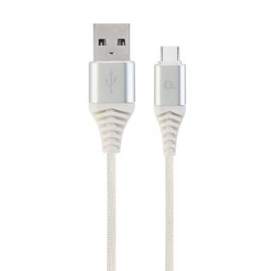 Gembird Premium cotton braided Type-C USB charging and data cable,1m,silver/whit CC-USB2B-AMCM-1M-BW2 Gembird Premium cotton braided Type-C USB charging and data cable,1m,silver/whit CC-USB2B-AMCM-1M-BW2