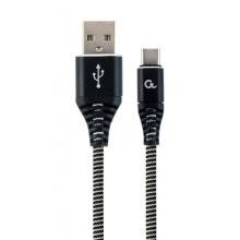 Gembird Premium cotton braided Type-C USB charging and data cable,2m,black/white CC-USB2B-AMCM-2M-BW
