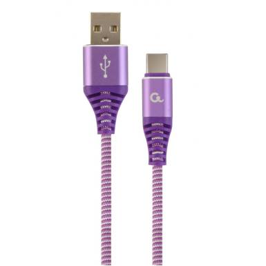 Gembird Premium cotton braided Type-C USB charging and data cable,2m,purple/whit CC-USB2B-AMCM-2M-PW
