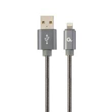 Gembird Premium spiral metal 8-pin charging and data cable, 2m, metallic-grey CC-USB2S-AMLM-2M-BG