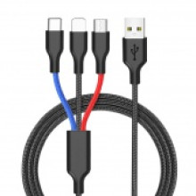 3-in-1 adatkábel, micro USB+Type-c+lightning, 1.2 m, Fekete MDCU-3IN1