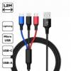 3-in-1 adatkábel, micro USB+Type-c+lightning, 1.2 m, Fekete MDCU-3IN1
