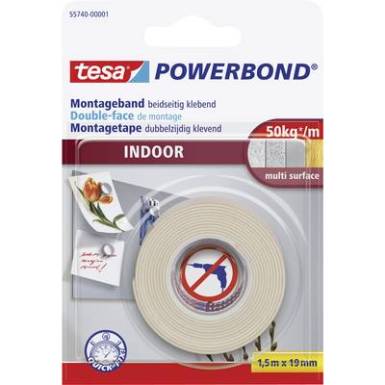Tesa k&eacute;toldalas ragaszt&oacute;szalag extra erős ragaszt&oacute; fel&uuml;lettel, feh&eacute;r 1,5mx19mm