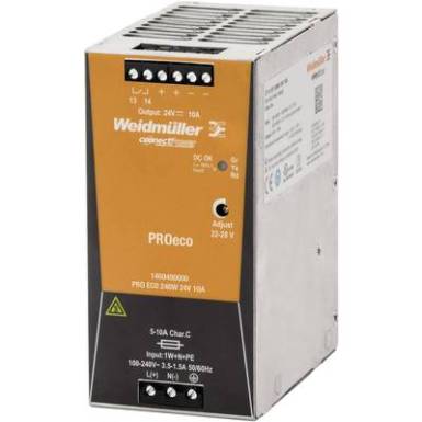 Weidmüller PRO ECO 240W 24V 10A Kalapsínes tápegység 24 V/DC 10 A 240 W 1 x Weidmüller PRO ECO 240W 24V 10A Kalapsínes tápegység 24 V/DC 10 A 240 W 1 x