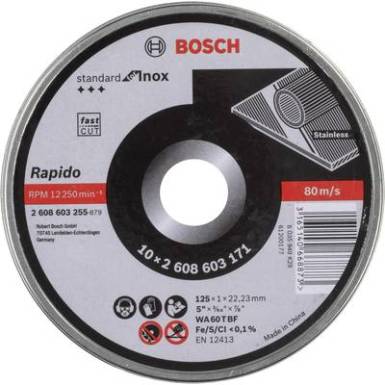 Vágótárcsa, egyenes 125 mm 22.23 mm Bosch Accessories Rapido 2608603255 10 db Vágótárcsa, egyenes 125 mm 22.23 mm Bosch Accessories Rapido 2608603255 10 db
