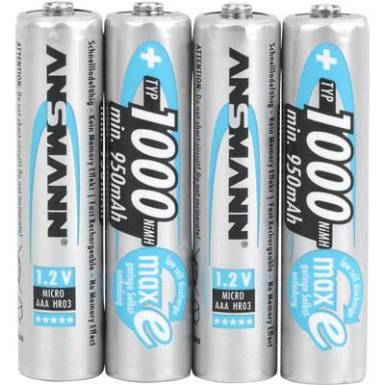 Mikroceruza akku AAA NiMH, 1,2V 1000 mAh, 4 db, Ansmann HR3, HR03, UO100557, DC2400, DC2400B4N, LR03 Mikroceruza akku AAA NiMH, 1,2V 1000 mAh, 4 db, Ansmann HR3, HR03, UO100557, DC2400, DC2400B4N, LR03