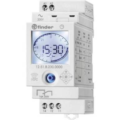 Időkapcsol&oacute; &oacute;ra kalaps&iacute;nhez &Uuml;zemi fesz&uuml;lts&eacute;g: 230 V/AC Finder 12.51.8.230.0000 1 v&aacute;lt&oacute; 16 A 250 V/AC