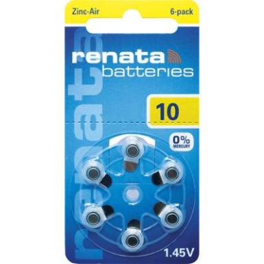 ZA10 hallókészülék elem, cink-levegő, 1,4V, 105 mAh, 6 db, Renata ZA10, PR70 ZA10 hallókészülék elem, cink-levegő, 1,4V, 105 mAh, 6 db, Renata ZA10, PR70
