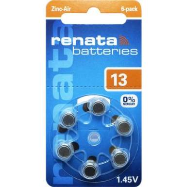 ZA13 hallókészülék elem, cink-levegő, 1,4V, 305 mAh, 6 db, Renata ZA13, PR48 ZA13 hallókészülék elem, cink-levegő, 1,4V, 305 mAh, 6 db, Renata ZA13, PR48