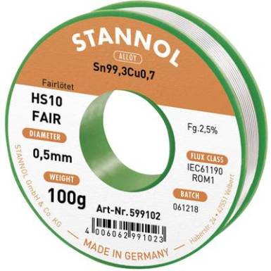 Forraszt&oacute;&oacute;n Tekercs Stannol HS10-Fair Sn99.3Cu0.7 100 g 0.5 mm