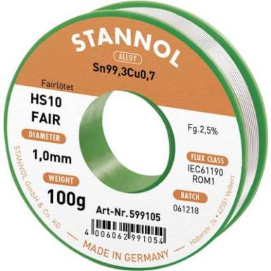 Forrasztóón Tekercs Stannol HS10-Fair Sn99.3Cu0.7 100 g 1.0 mm Forrasztóón Tekercs Stannol HS10-Fair Sn99.3Cu0.7 100 g 1.0 mm