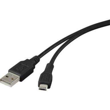 USB 2.0 csatlakoz&oacute;k&aacute;bel, 1x USB 2.0 dug&oacute; A - 1x USB 2.0 dug&oacute; mikro B, 1 m, fekete, aranyozott, renkforce