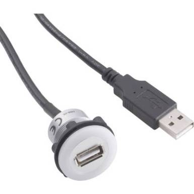 Beépíthető USB aljzat, USB 2.0 A aljzat - USB A dugó, 1,5 m, LED, fekete, Tru Components 1457894 Beépíthető USB aljzat, USB 2.0 A aljzat - USB A dugó, 1,5 m, LED, fekete, Tru Components 1457894