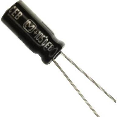 Elektrolit kondenz&aacute;tor, radi&aacute;lis, &aacute;ll&oacute;, RM 2 mm 10 uF 63 V 20 % ? 5 mm Panasonic EEU-EB1J100S