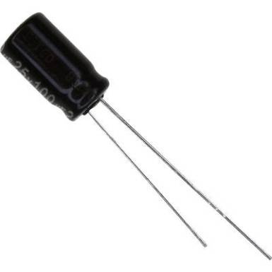 Elektrolit kondenz&aacute;tor, radi&aacute;lis, &aacute;ll&oacute;, RM 2,5 mm 100 uF 25 V 20 % ? 6,3 mm Panasonic EEU-EB1E101S