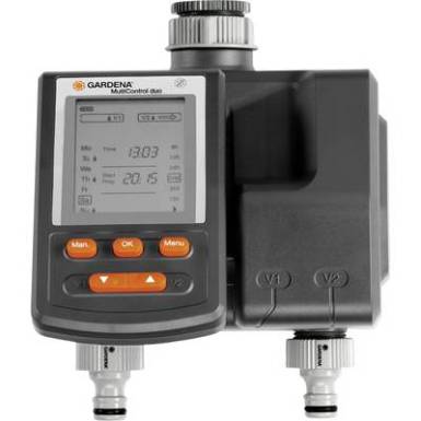 Gardena kerti v&iacute;zcsapra szerelhető kettős &ouml;nt&ouml;ző időkapcsol&oacute;, &ouml;nt&ouml;z&eacute;svez&eacute;rlő, &ouml;nt&ouml;zőkomputer MultiControl Duo (1874-29)