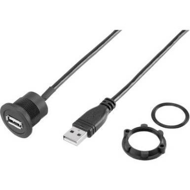 Beépíthető USB aljzat, USB 2.0 A aljzat - USB A dugó, 1,5 m, fekete, Tru Components Beépíthető USB aljzat, USB 2.0 A aljzat - USB A dugó, 1,5 m, fekete, Tru Components