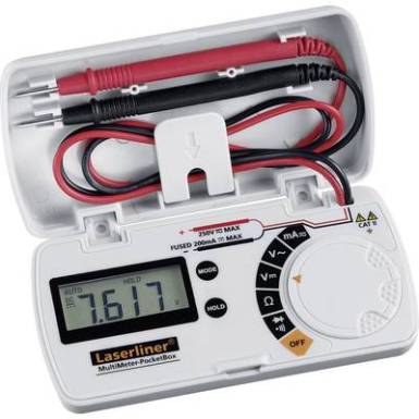 Digit&aacute;lis multim&eacute;ter, zseb m&eacute;rőműszer, be&eacute;p&iacute;tett m&eacute;rők&aacute;belekkel Laserliner MultiMeter Pocket Box 083.028A