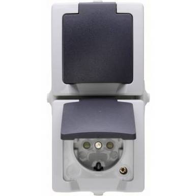 K&uuml;lt&eacute;ri falon k&iacute;v&uuml;li konnektor, 2 aljzattal, fed&eacute;llel 230V/16A IP 44 v&eacute;dett, sz&uuml;rke, Kopp 136956008