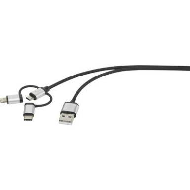 3 az 1-ben micro USB, Lightning, USB-C(TM) töltő- és adatkábel, 0,5 m, Renkforce 3 az 1-ben micro USB, Lightning, USB-C(TM) töltő- és adatkábel, 0,5 m, Renkforce